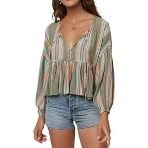 O'Neill Rose Stripe Babydoll Blouse Small